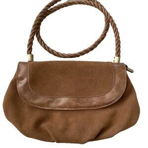 Anthropologie Women's Suede Purse Crossbody New Brown Chain And Rolled Strap